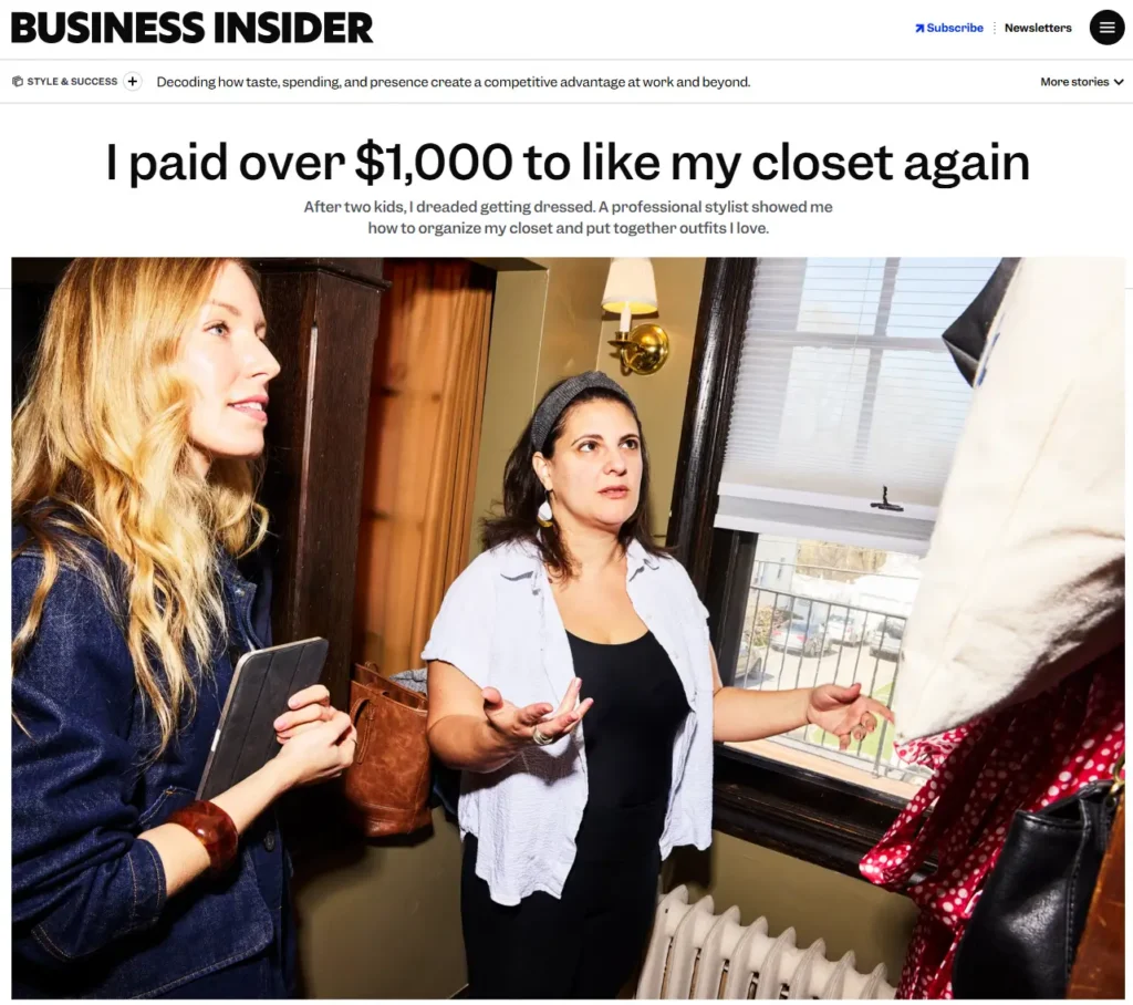 Business Insider feature about personal styling services and a closet refresh
