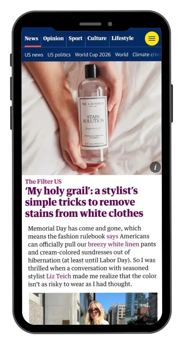 Mobile article sharing a stylist’s tip for removing stains from white clothes