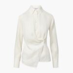 Ivory long-sleeve blouse with a draped waist