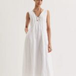 White sleeveless maxi dress with a relaxed silhouette
