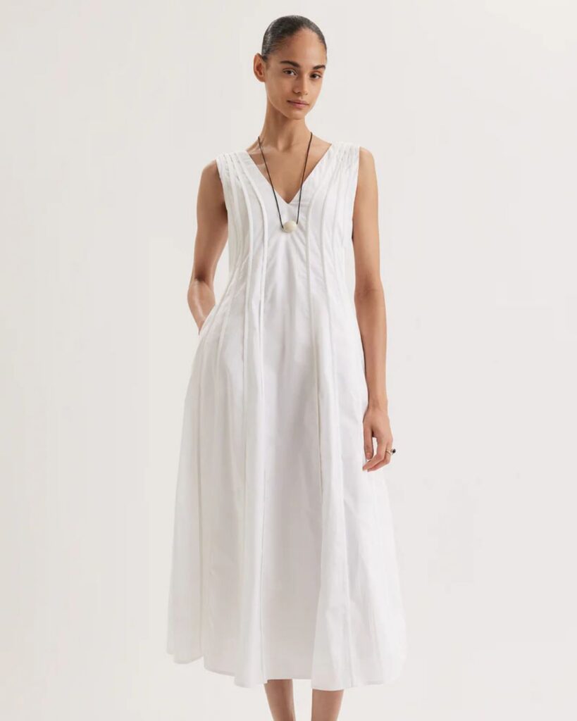 White sleeveless maxi dress with a relaxed silhouette