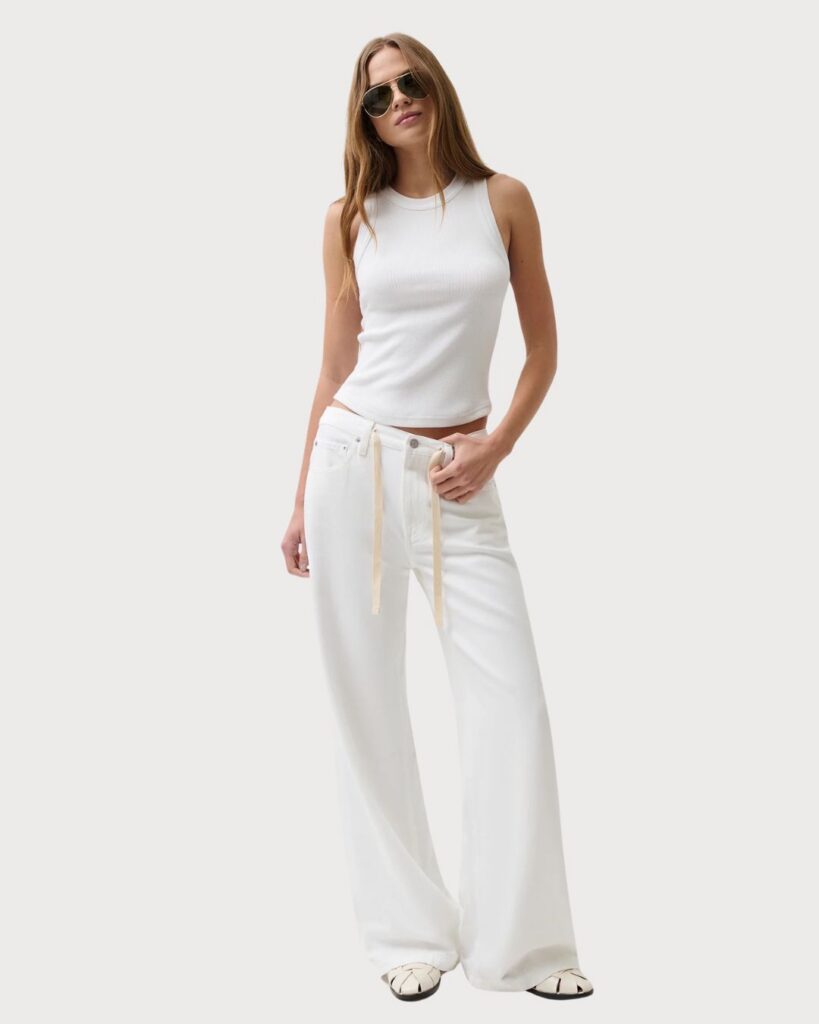 White sleeveless top and matching pants for a chic summer outfit