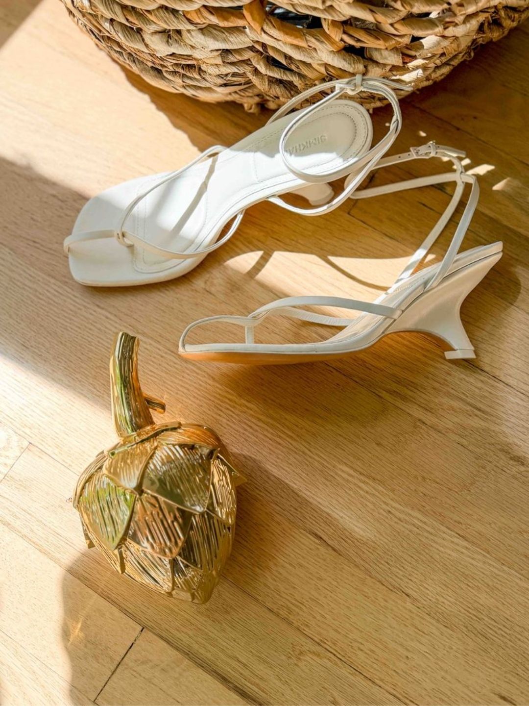 White strappy heels for summer wardrobe styling